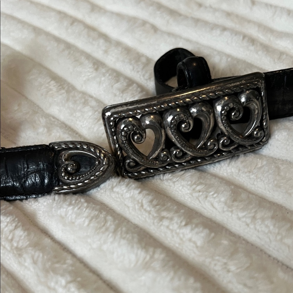 Vintage Brighton Black Leather Belt with Silver Heart Buckle